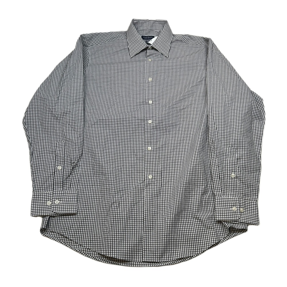Club Room‎ Check Dress Shirt Mens Medium Black White Regular Fit NEW